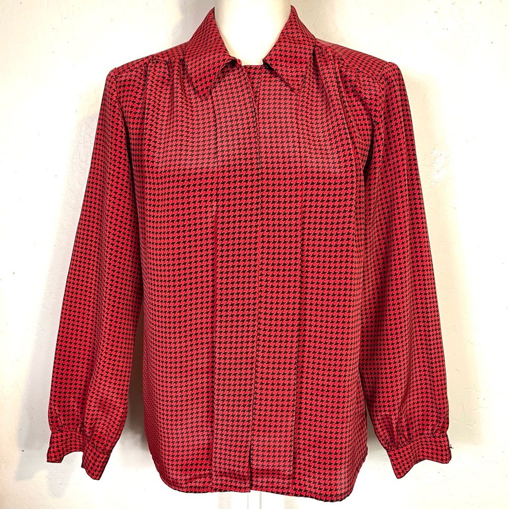 Vintage 80s 90s Impressions of California Size 8 Houndstooth Print Blouse Top